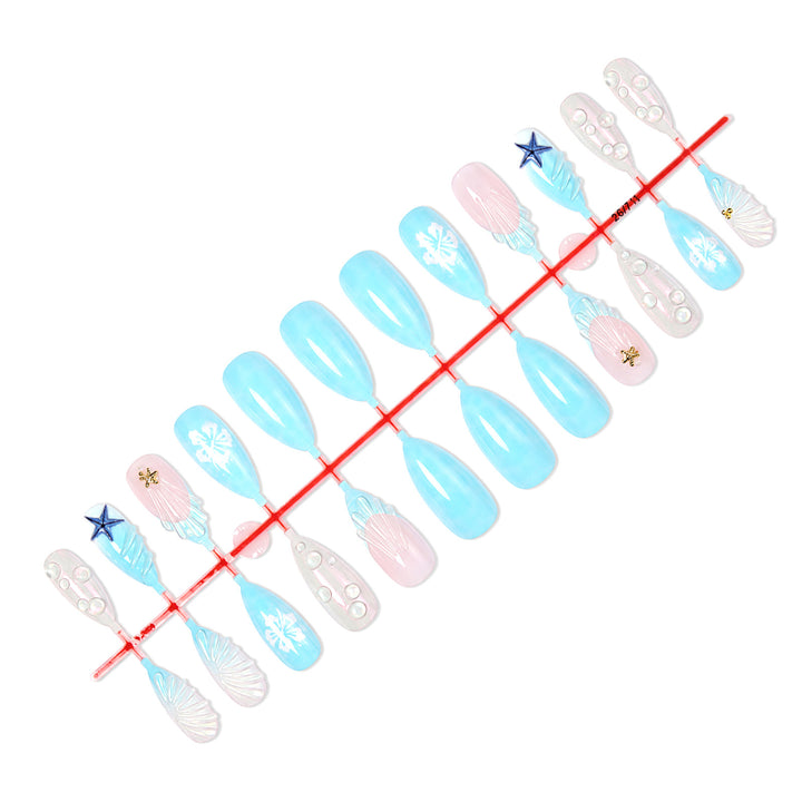 Artificial nail set with maritime motifs and delicate accents Stornfield