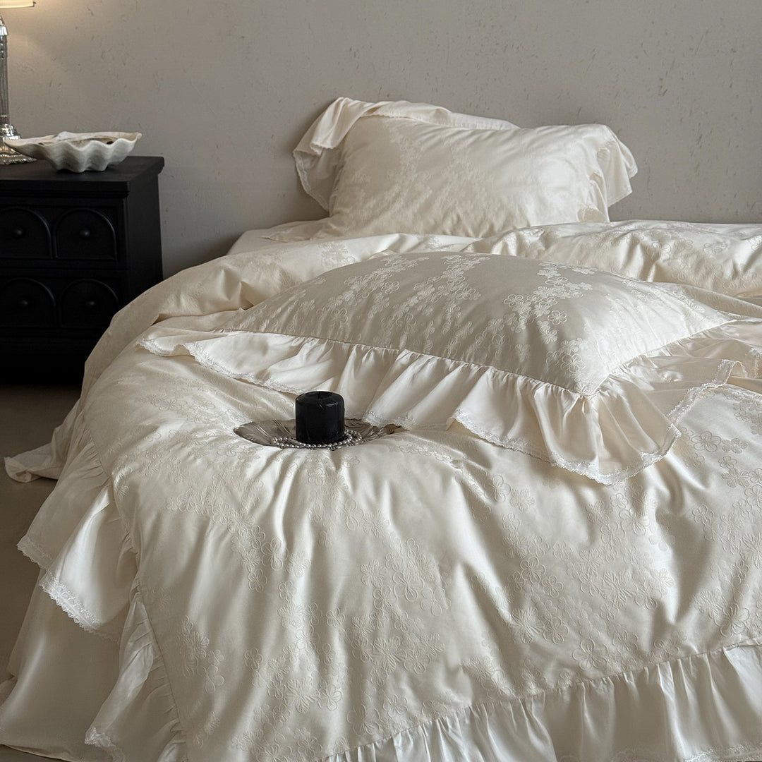 Luxury Ruffled Jacquard Satin Duvet Cover Set