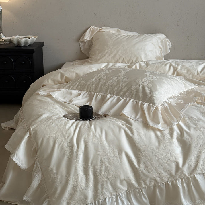 Luxury Ruffled Jacquard Satin Duvet Cover Set
