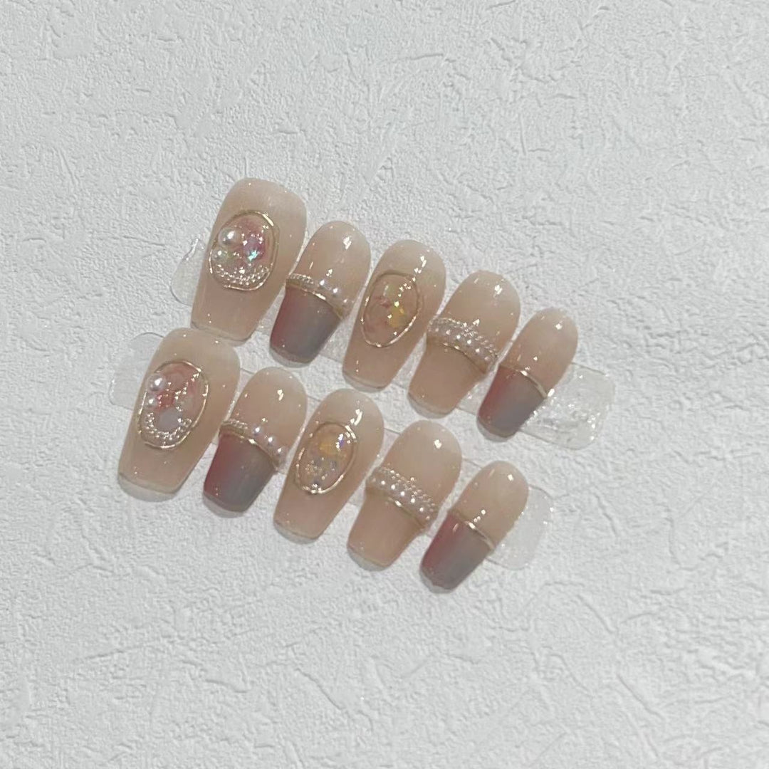 Decorative Press-On Nail Set with Gemstone Accents Stornfield