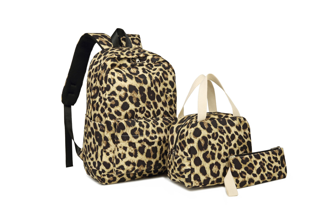 Stylish Leopard Print Backpack and Accessory Set Stornfield