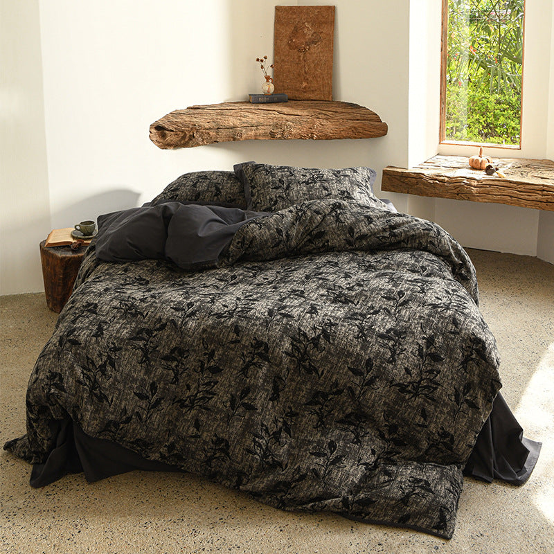 Luxury Breathable Linen Duvet Cover Set with Botanical Jacquard Texture