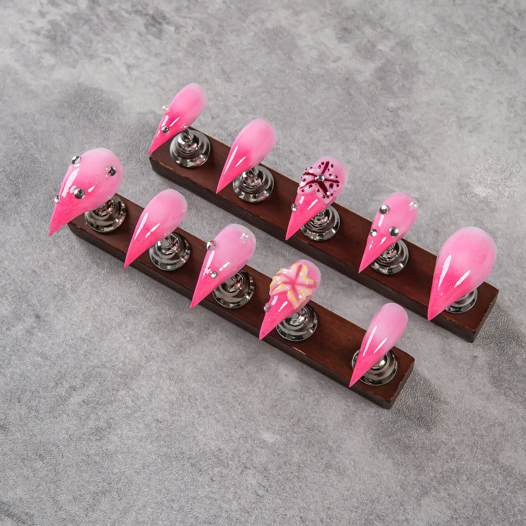Artistic Stiletto Press-On Nails with Floral and Gem Accents