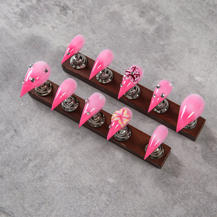 Artistic Stiletto Press-On Nails with Floral and Gem Accents