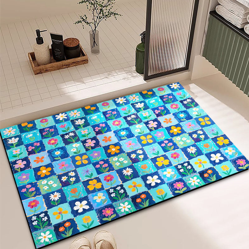 Vibrant Floral Pattern Bath Mat