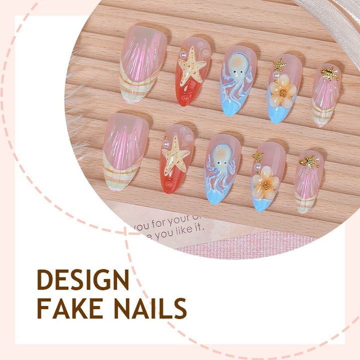 Festive artificial nail set with maritime and floral designs Stornfield