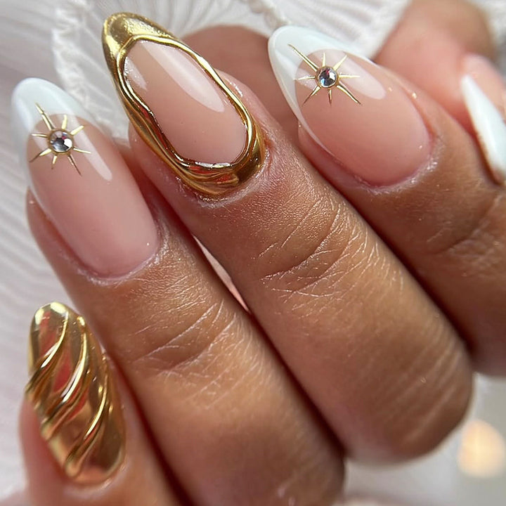 Decorative Press-On Nail Art Set with Premium Gold Accents Stornfield
