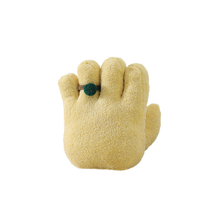 Plush decorative pillow in hand shape with pompon application Stornfield
