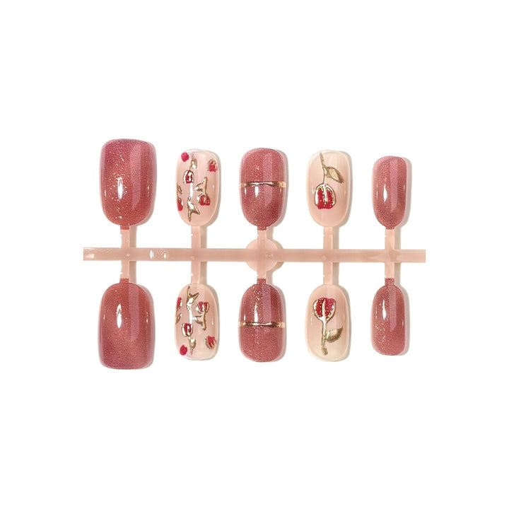 Floral-Decorated Nail Art Press-On Set