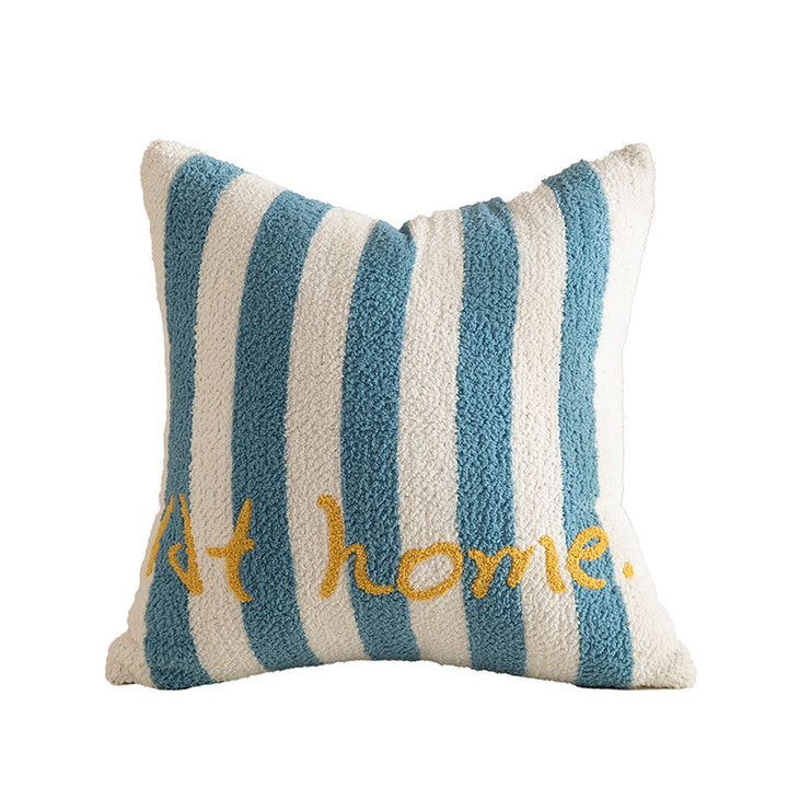 Striped bouclé decorative pillow with embossed loop structure and lettering embroidery Stornfield