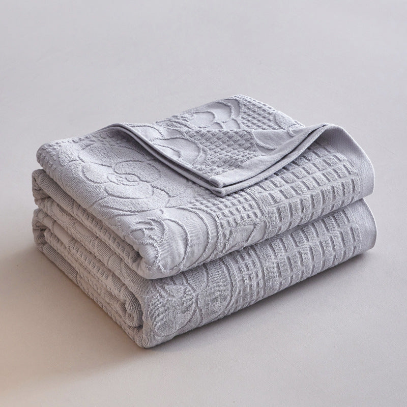 Textured Jacquard Cotton Bath Towel Set with Floral Relief Pattern