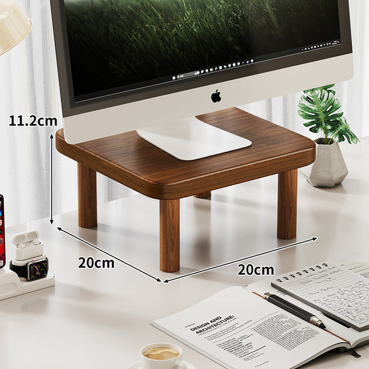 Compact Solid Wood Monitor Riser Stand with Four Round Legs