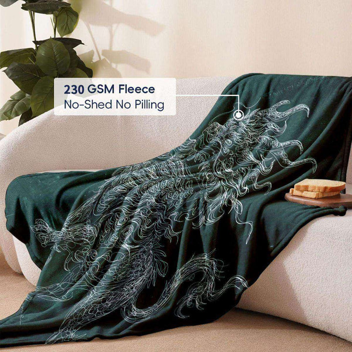 Artistic Dragon-Themed Fleece Throw Blanket