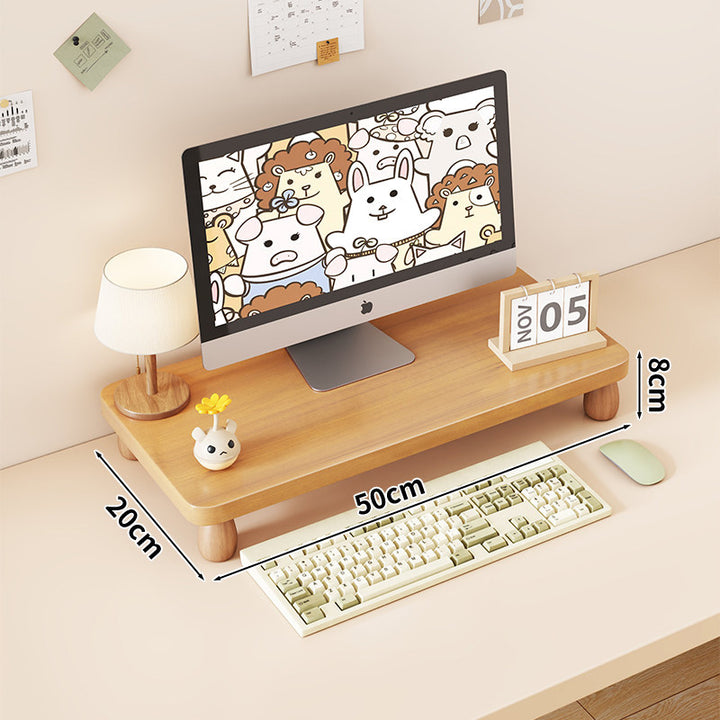 Solid Wood Monitor Riser with Tiered Desk Organizer and Cable Management