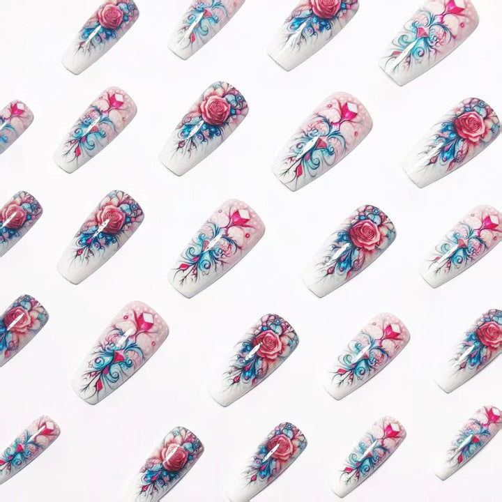 Elegant rose design artificial nails with glitter accents Stornfield