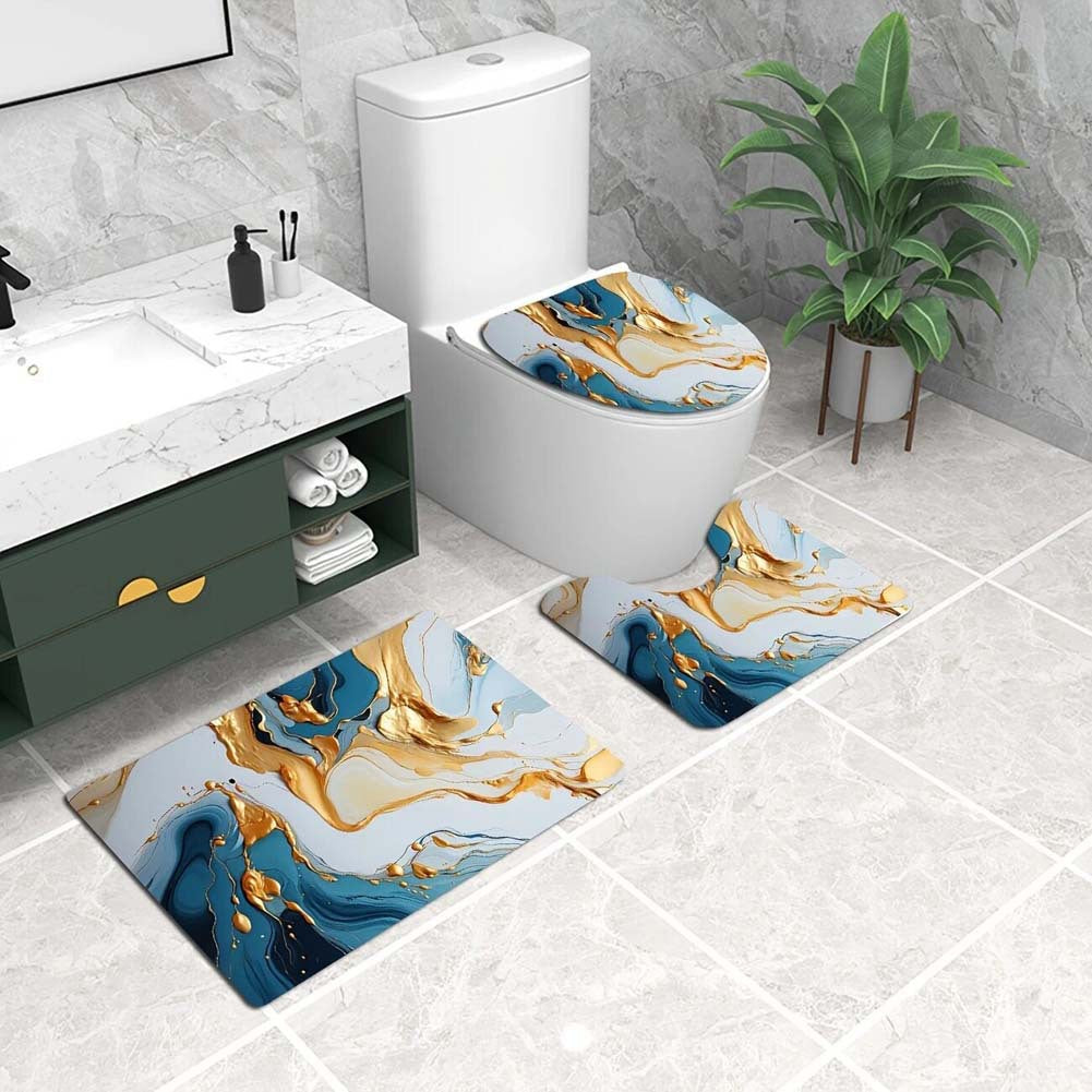 Artistic Marble Print Bath Mat Set