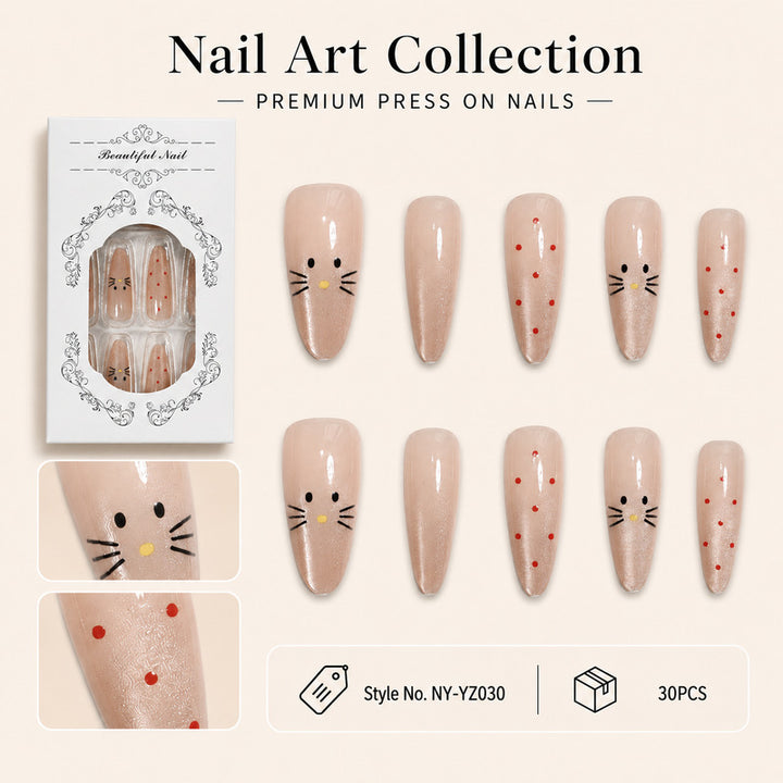 Premium artificial nails with playful cat pattern Stornfield