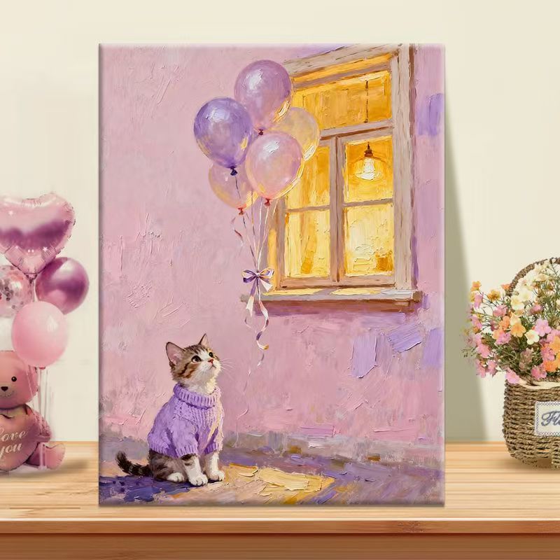 Playful Cat Illustration Canvas Art Stornfield