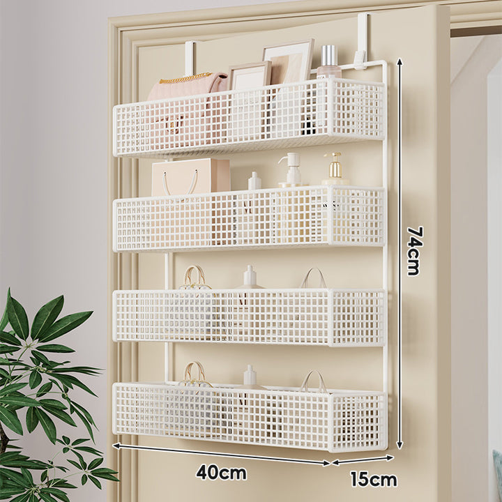 Over-Door Hanging Double-Tier Ventilated Mesh Storage Basket Organizer with Hooks