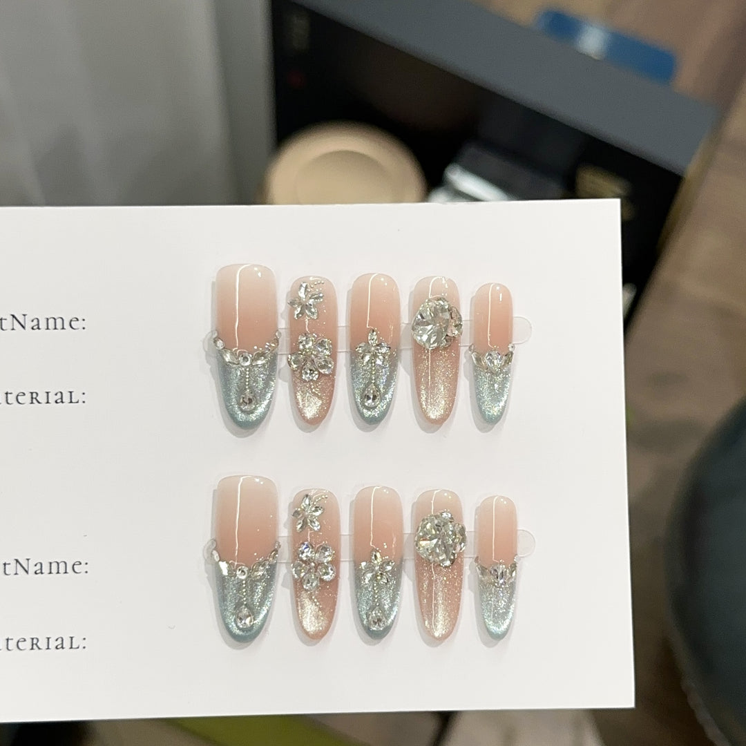 Decorative Press-On Nail Set with Crystal Accents