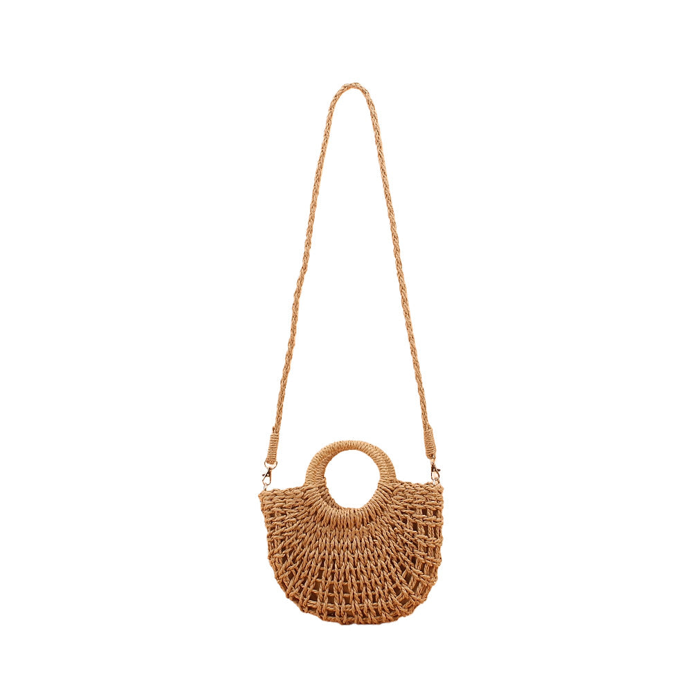 Shoulder bag made of woven natural material with round opening Stornfield