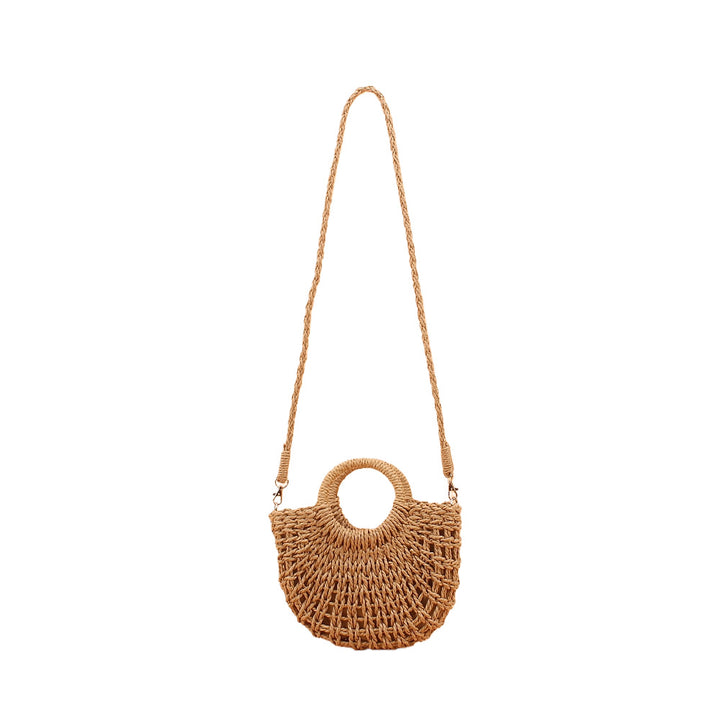 Shoulder bag made of woven natural material with round opening Stornfield
