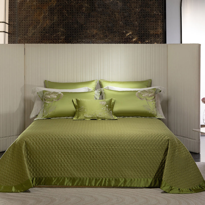 Satin Embroidered Floral Duvet Cover Set with Lace-Edged Pillow Shams