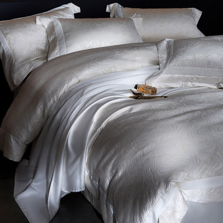 Luxury Jacquard Sateen Swirl-Pattern Duvet Cover and Pillow Sham Set
