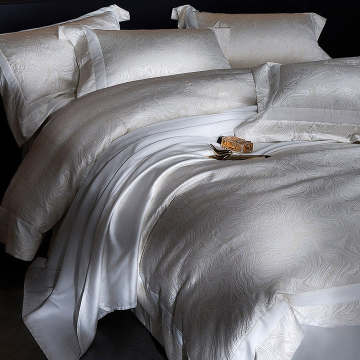 Luxury Jacquard Sateen Swirl-Pattern Duvet Cover and Pillow Sham Set