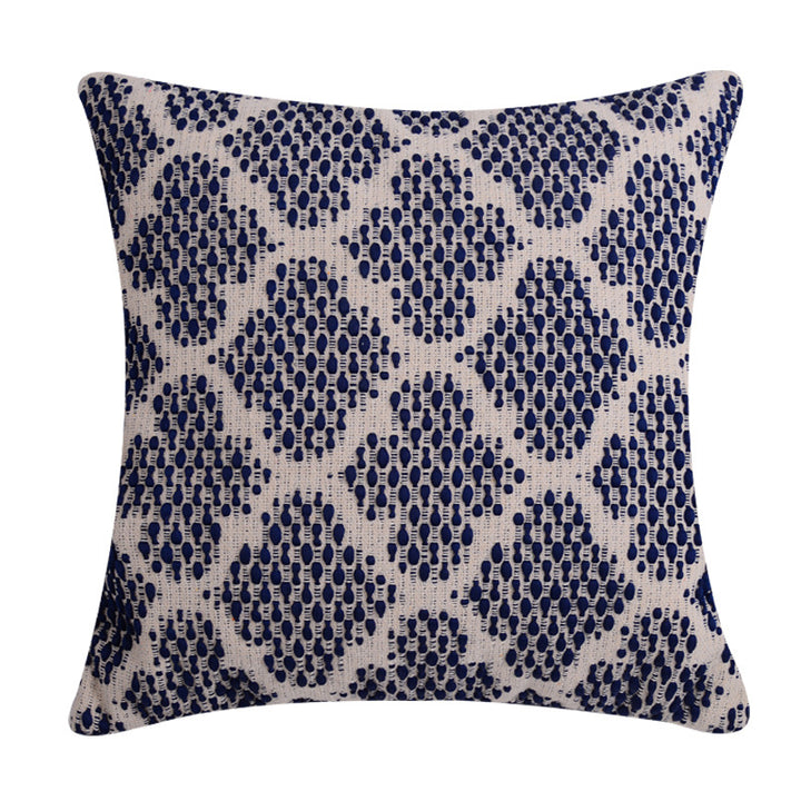 Decorative square cushion cover made of cotton-linen with tufted stripes and bouclé accents