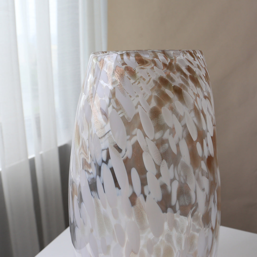 Handblown Speckled Art Glass Vase Pair with Sculptural Tall-and-Short Silhouettes Stornfield