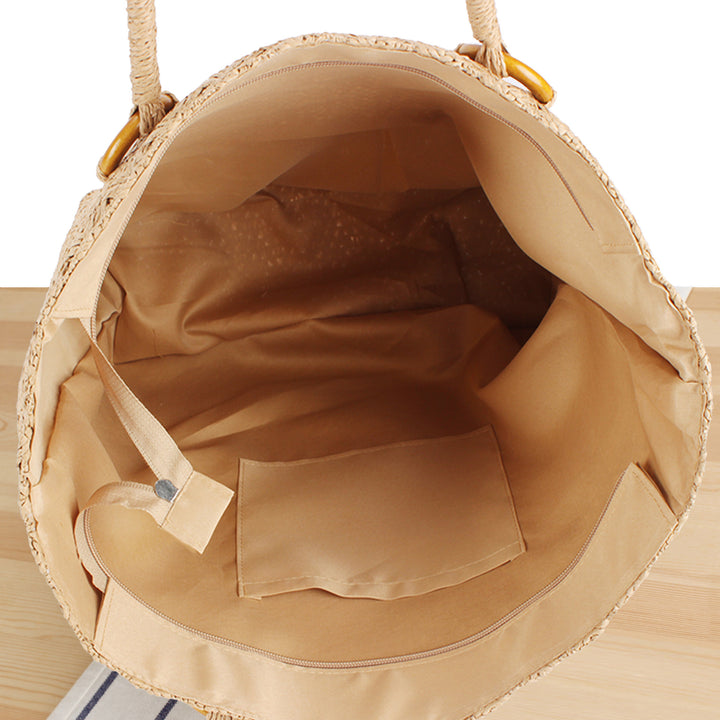 Braided beach bag with wood details Stornfield