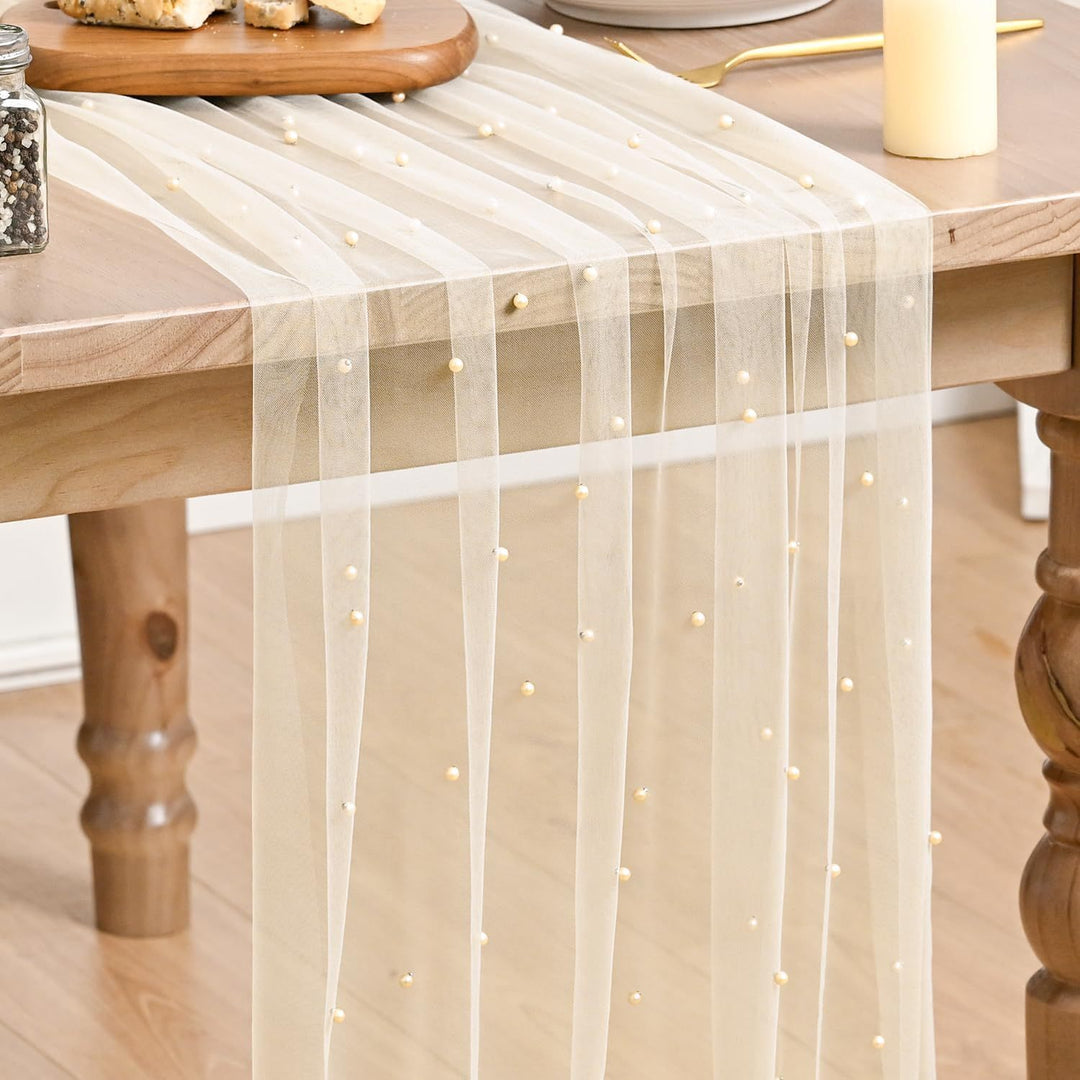 Elegant Table Runner with Pearl Detailing Stornfield