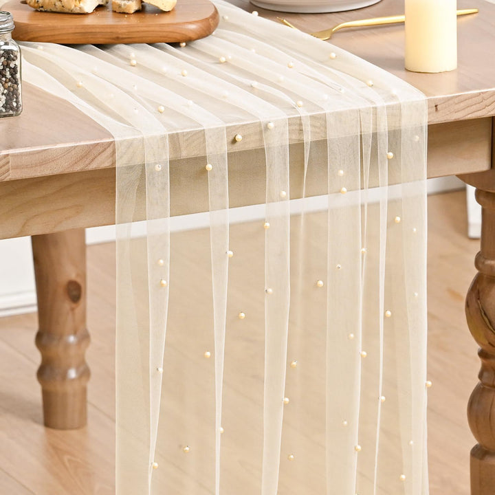 Elegant Table Runner with Pearl Detailing Stornfield