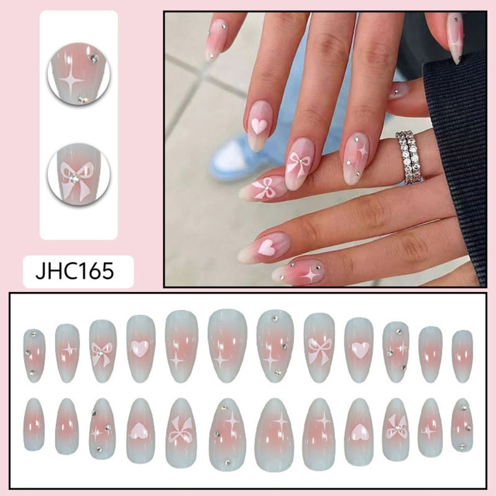 Decorative Press-On Nail Art Set with Bow and Heart Accents Stornfield