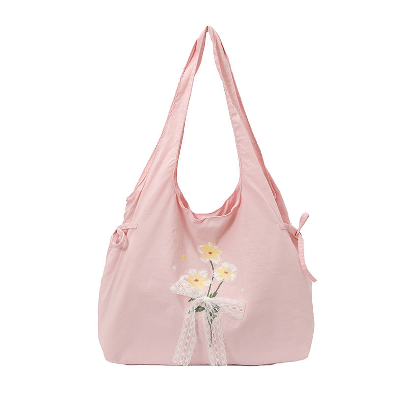 Floral Embroidered Shoulder Tote Bag