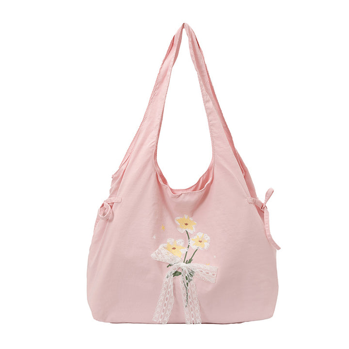Floral Embroidered Shoulder Tote Bag