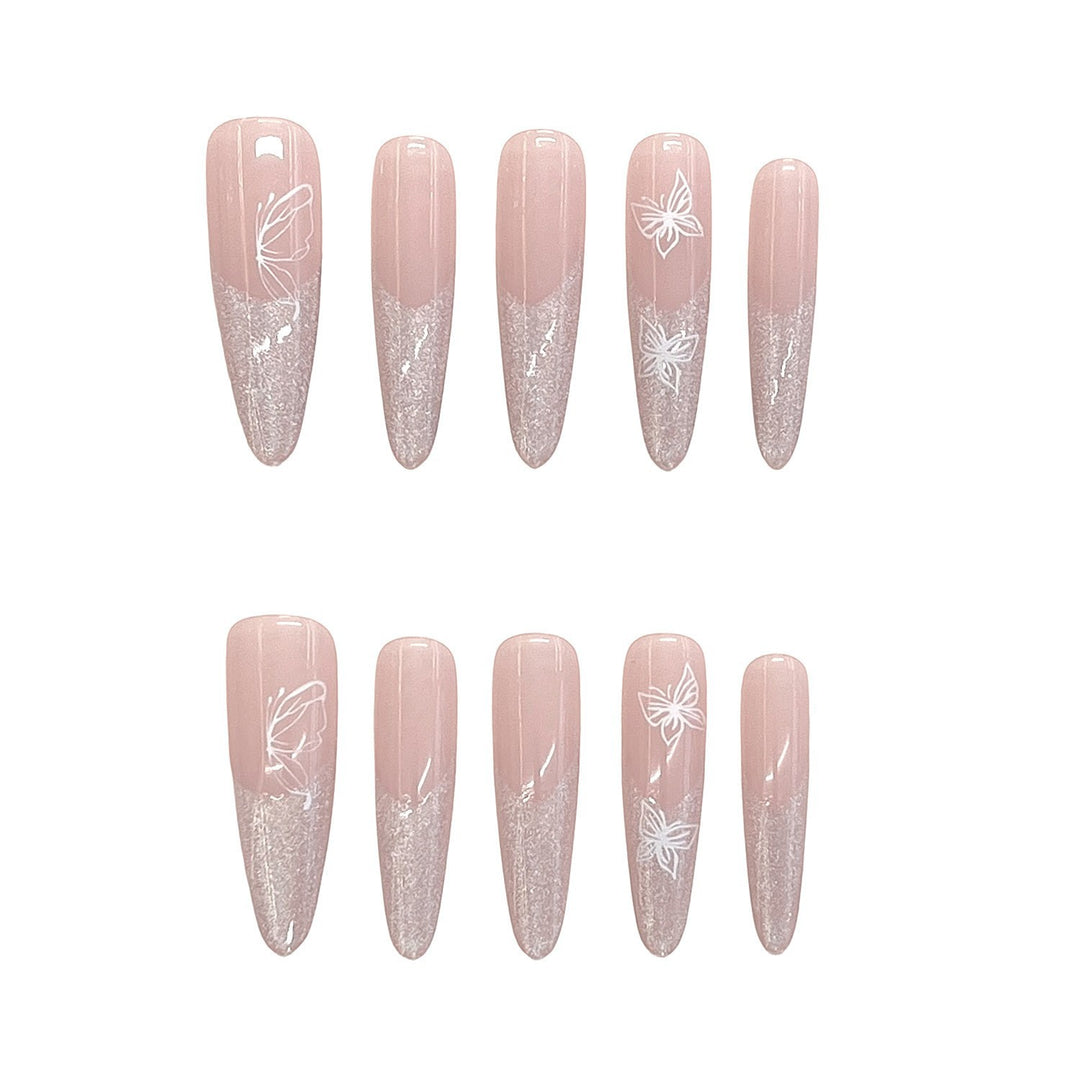 Elaborate Glitter Ombre Press-On Nails with Artistic Butterfly Design Stornfield