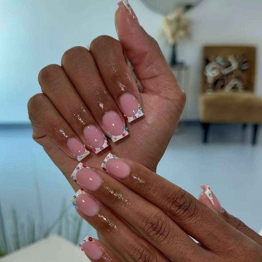 Nail art set with elegant rhinestone decorations and fashionable French design Stornfield