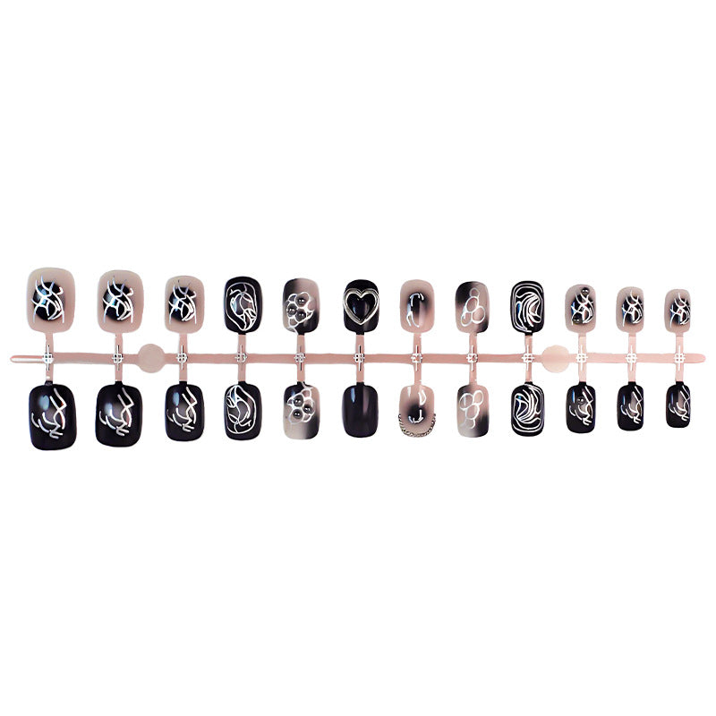Acrylic nail set with creative black-and-white patterns Stornfield