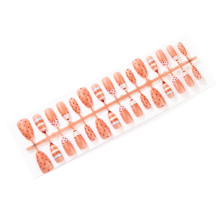 Artistic Press-On Nail Art Set with Playful Polka Dot and Striped Designs Stornfield