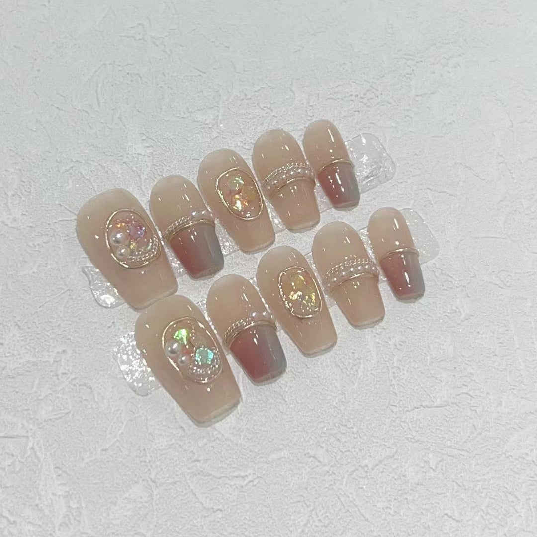 Decorative Press-On Nail Set with Gemstone Accents Stornfield