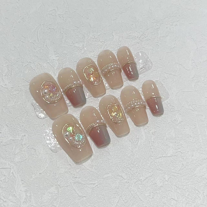 Decorative Press-On Nail Set with Gemstone Accents Stornfield