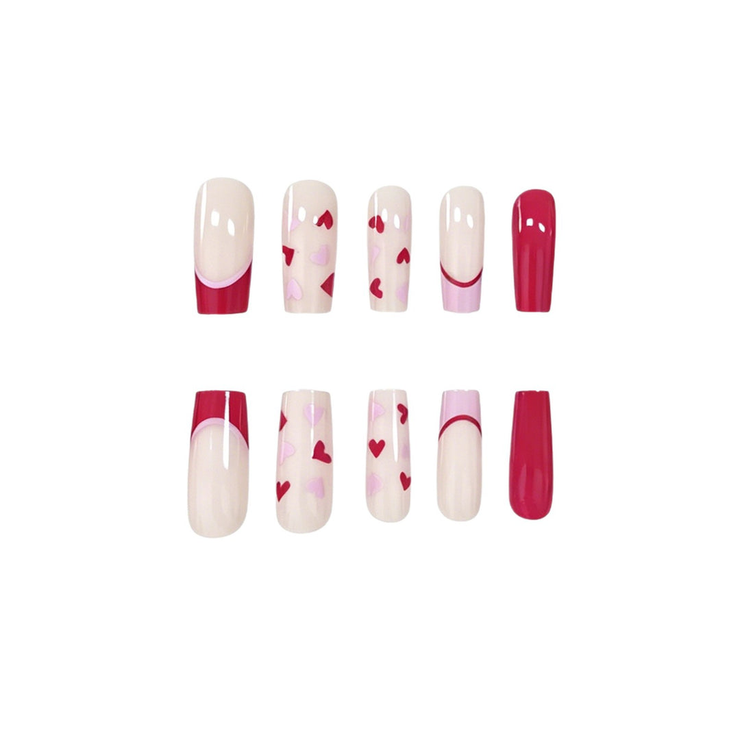 Artistic Heart-Pattern Acrylic Nail Art Extensions Stornfield
