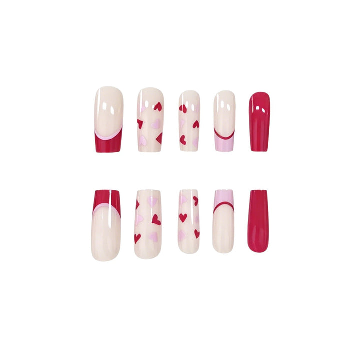 Artistic Heart-Pattern Acrylic Nail Art Extensions Stornfield