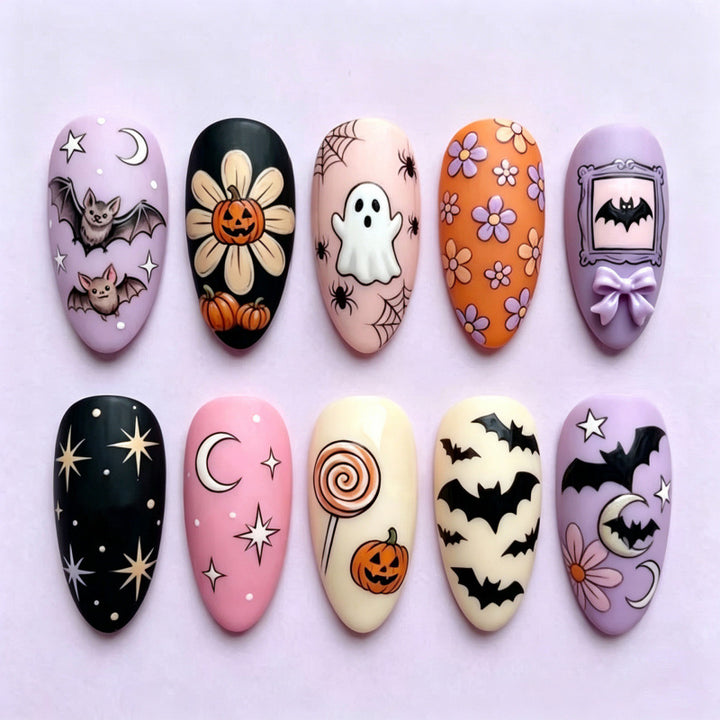 Thematic Halloween-Inspired Press-On Nail Art Set