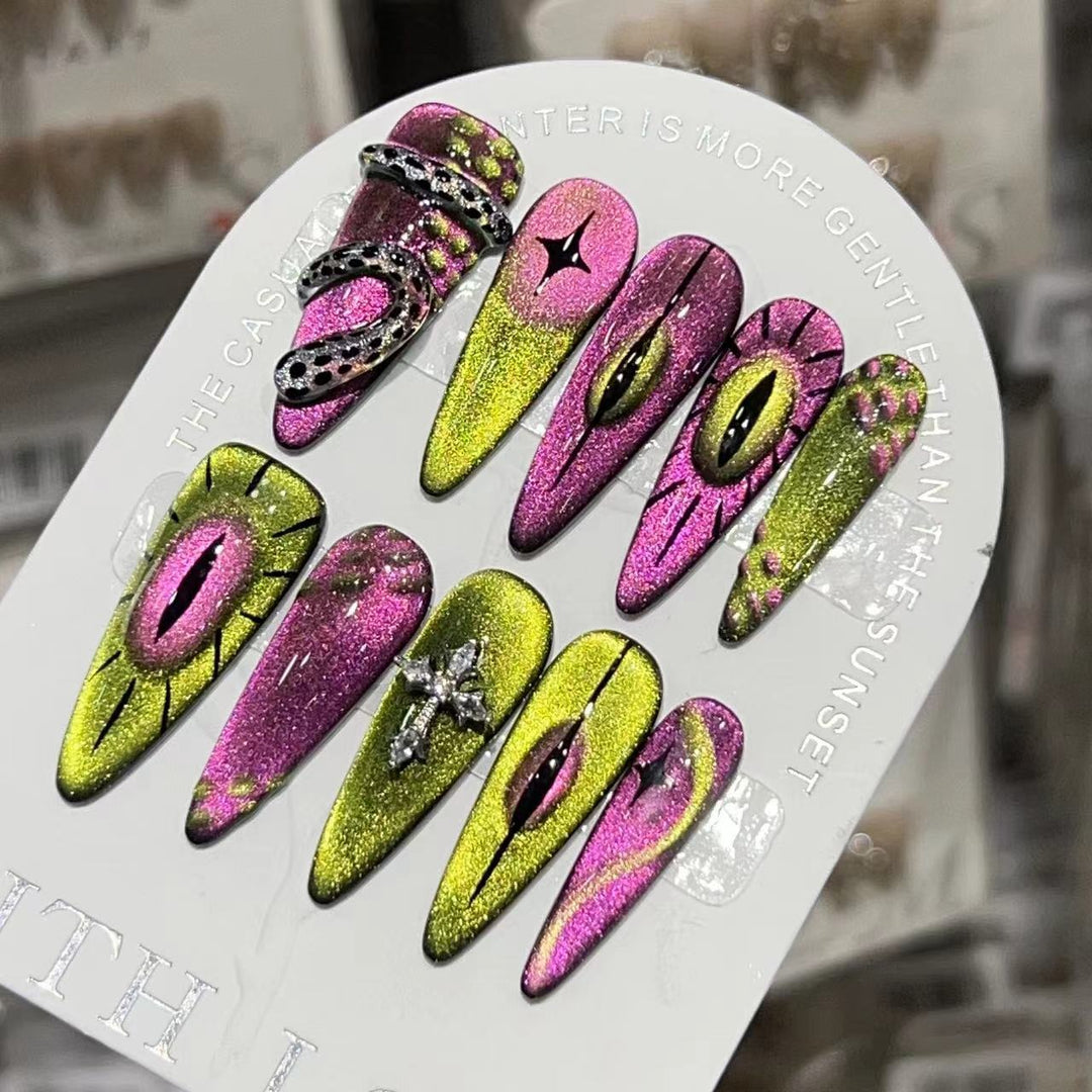 Artistic Stiletto Press-On Nail Set with Unique Graphic Design Stornfield