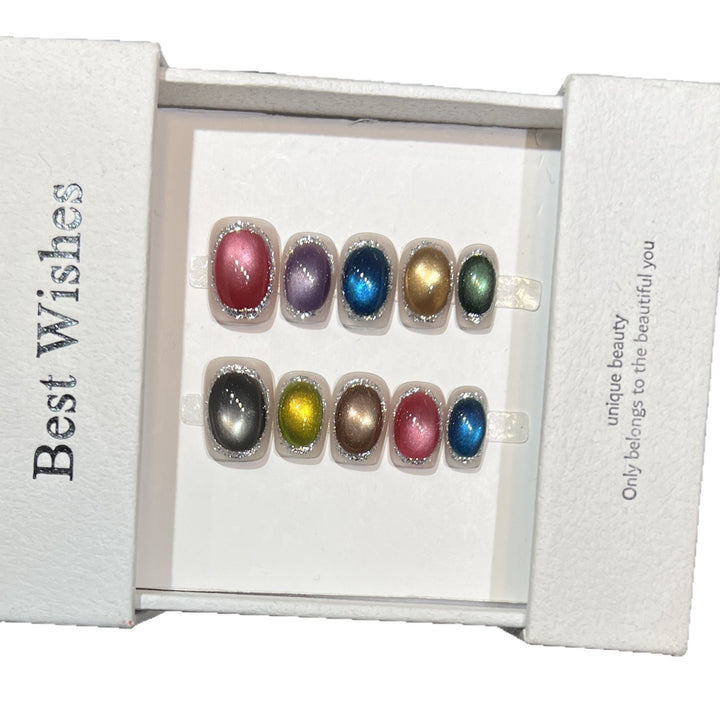 Colorful Metallic Press-On Nail Set with Glittering Accents Stornfield