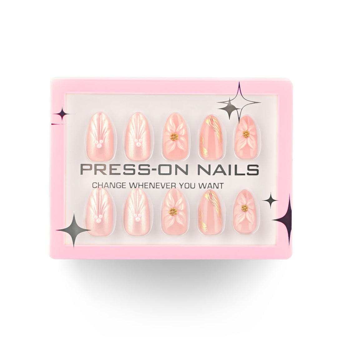 Artificial Press-On Nails with Elegant Flower Design Stornfield