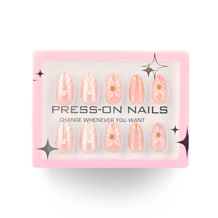 Artificial Press-On Nails with Elegant Flower Design Stornfield